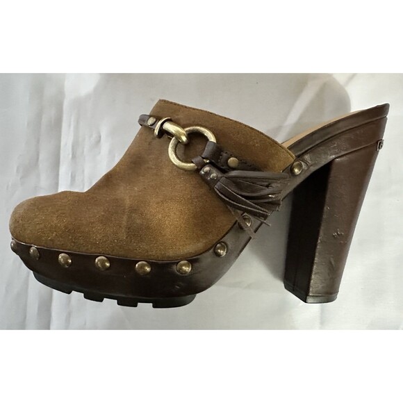 Womens Coach RANA Mules Brown Leather Suede  W/Block Heels Studs & Tassel Sz 8.5 - Picture 10 of 13